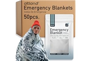 Altland 50 Pack of Emergency Blankets - Bulk Heat Reflective Blankets for Winter Survival Kits, Disaster Preparedness, Cold Weather Camping, and Homeless Care Packages