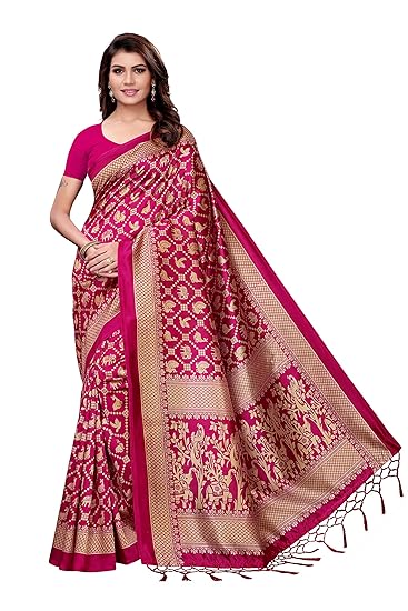 Silk with Blouse Piece Saree (KHWAB-Pink Free Size)