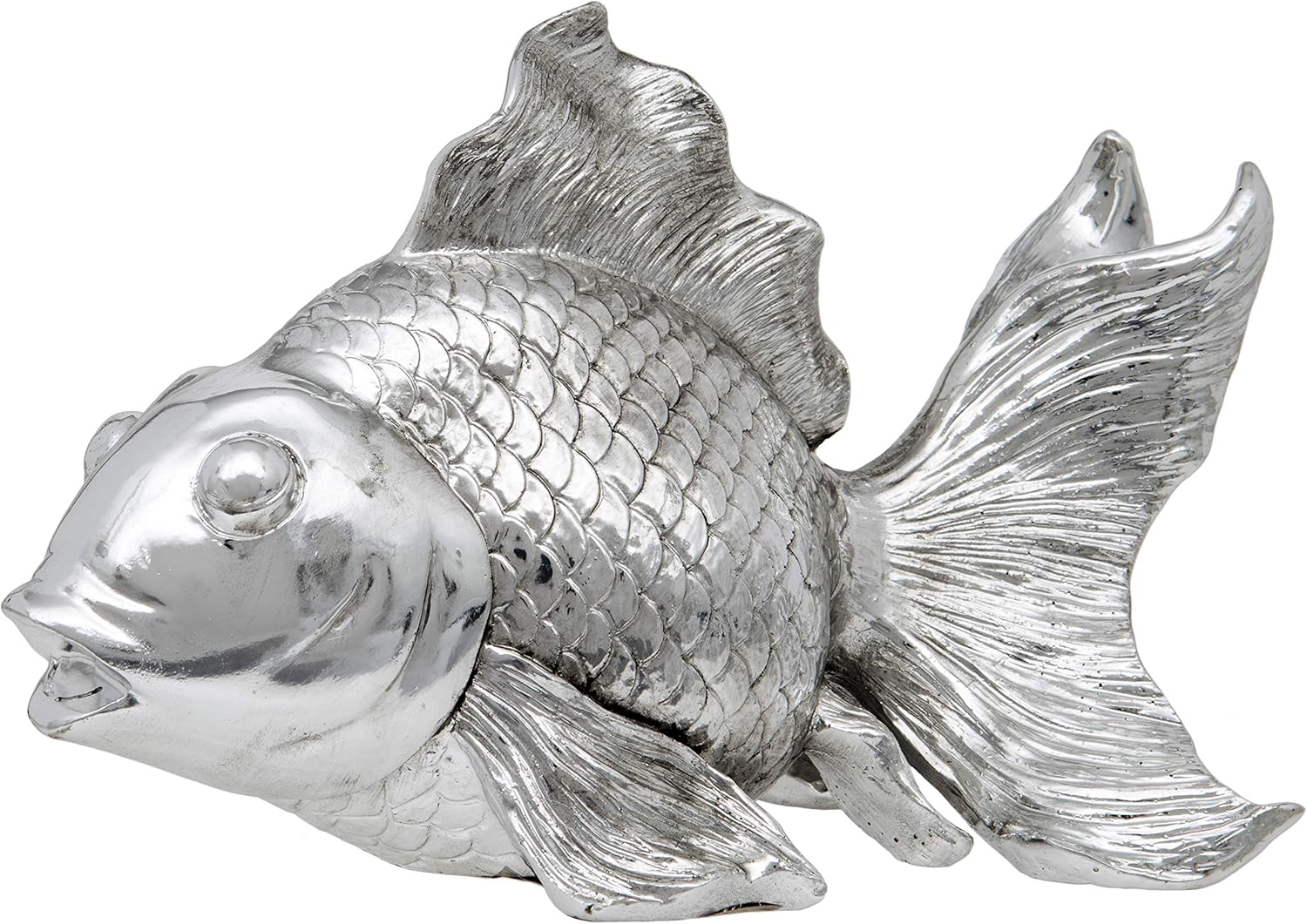Maturi Silver Gold Fish Decorative Ornament Gift Figurine - 25.5 cm / 10-Inch in Width in Silver