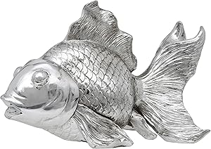 Maturi Silver Gold Fish Decorative Ornament Gift Figurine - 25.5 cm / 10-Inch in Width in Silver