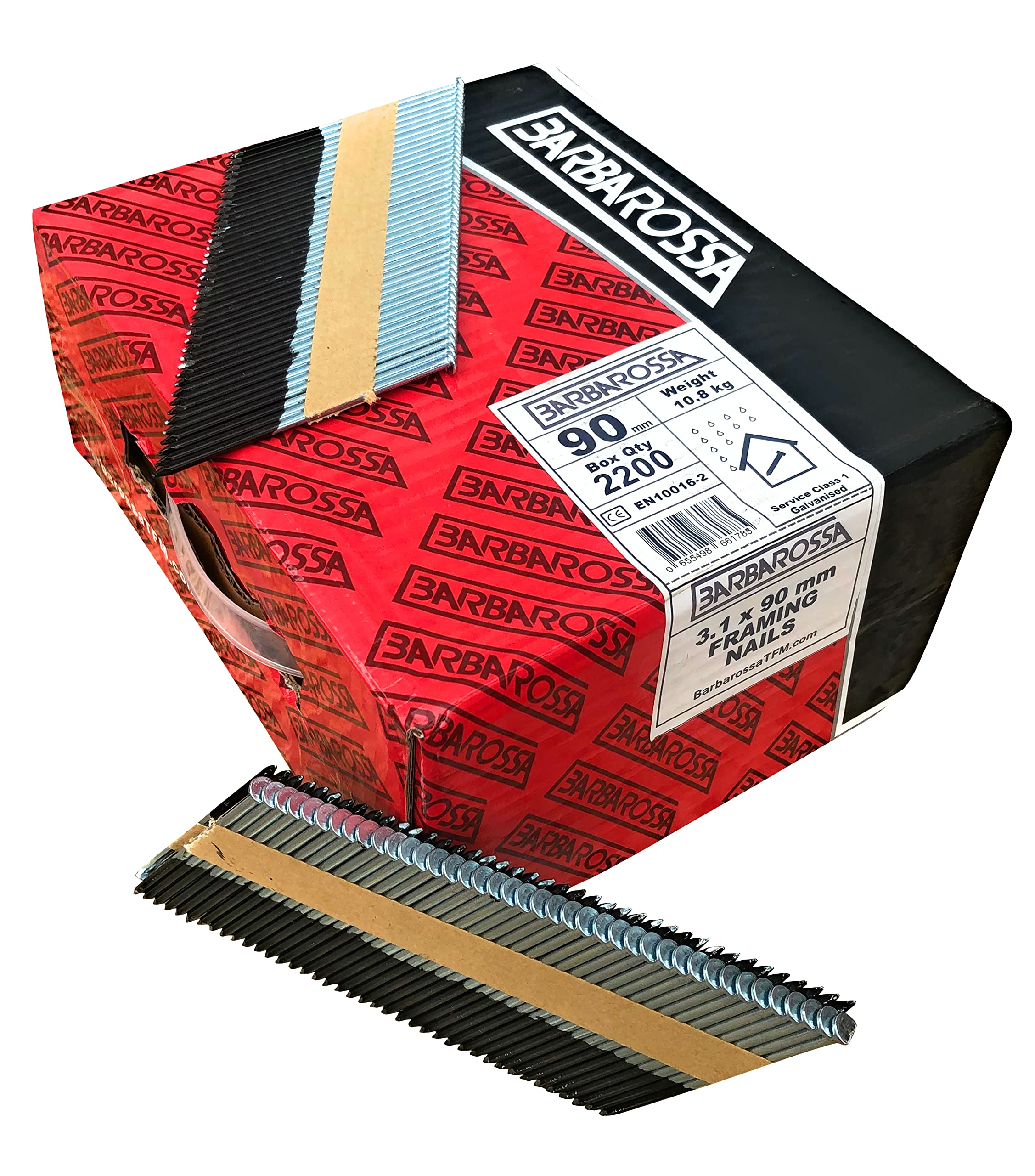 Barbarossa 1st Fix (51mm - 90mm) Galvanised collated framing Nails for Cordless nailers (90mm 3 1/2" (2200) Smooth)