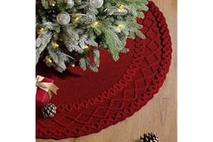 NIBESSER Red Knit Tree Skirt 48" Christmas Tree Skirt Knitted Mat Christmas Decorations Yarn Thick Rustic Cable Knit Tree Skirt for Home Party Holiday Ornaments