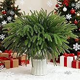 blinblintree 12 PCS Christmas Norfolk Pine Branches, 17 Inch Real Touch Artificial Norfolk Pine Stems,Fake Greenery Branches Picks for Vase DIY Garland Wreath Xmas Indoor Home Decoration