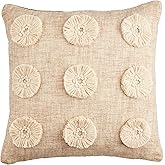 Mud Pie Fringe Circle Pillow, 18" x 18", Tan