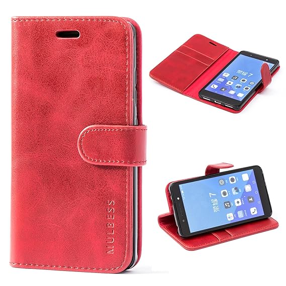 Mulbess Ledertasche im Ständer Book Case / Kartenfach für Huawei Honor 7 / Honor 7 Premium Tasche Hülle Leder Etui,Wine Rot