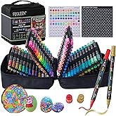 FEGLEEN 120 Colors Acrylic Paint Markers,Dual Tip Acrylic Marker Set With Fine Tip and Brush Tip Contain Metallic,Glitter,Neon,Morandi,Skin Tone Series for Rock Painting,Egg,Wood,Glass,Fabric,Crafts