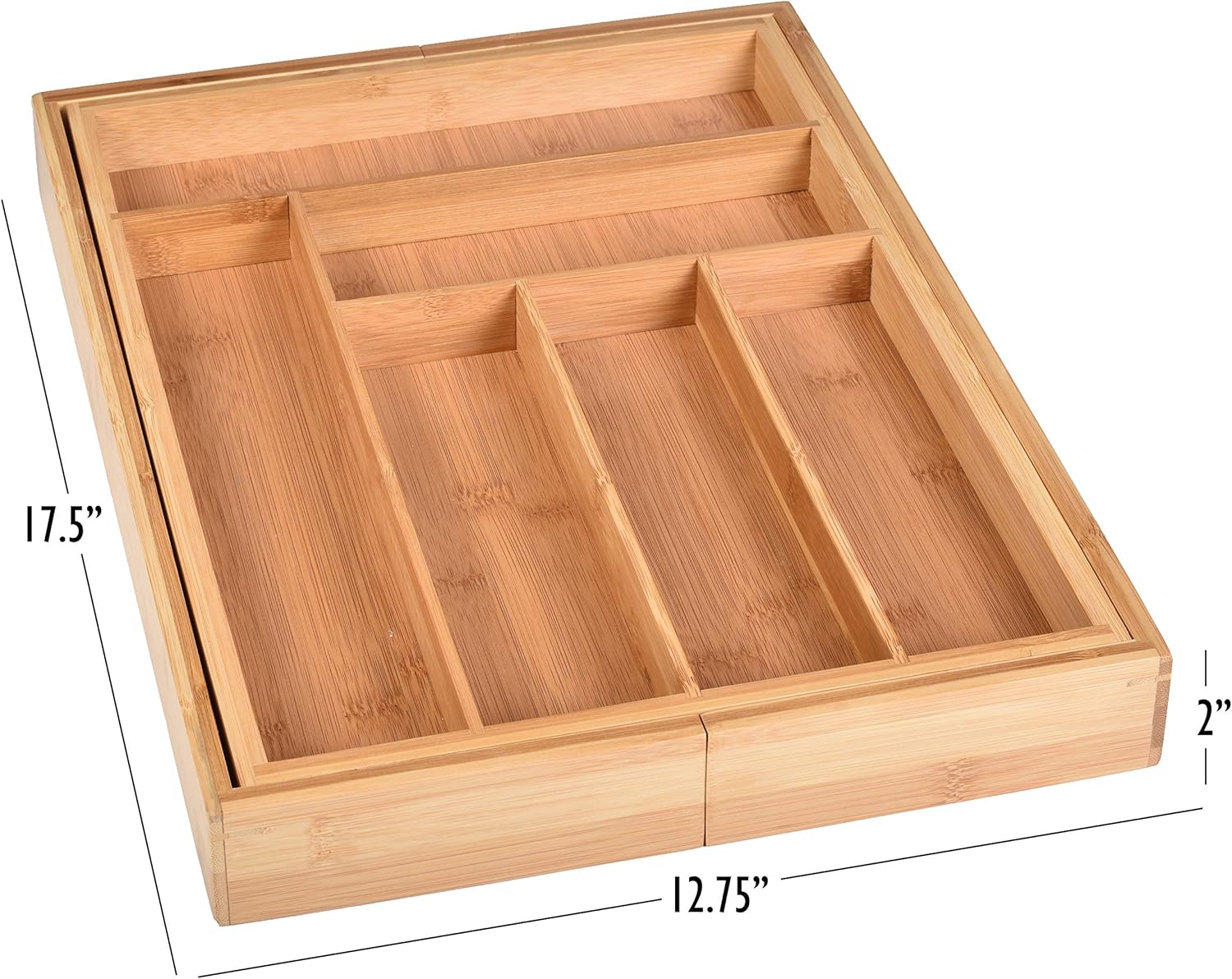 Bamboo Kitchen Drawer Organizer - Easily Adjust The Wooden Tray Width to Drawer Size, Deep Enough to Fit Entire Drawer and Accommodates Different Kitchen Utensil and Cutlery Sizes. -