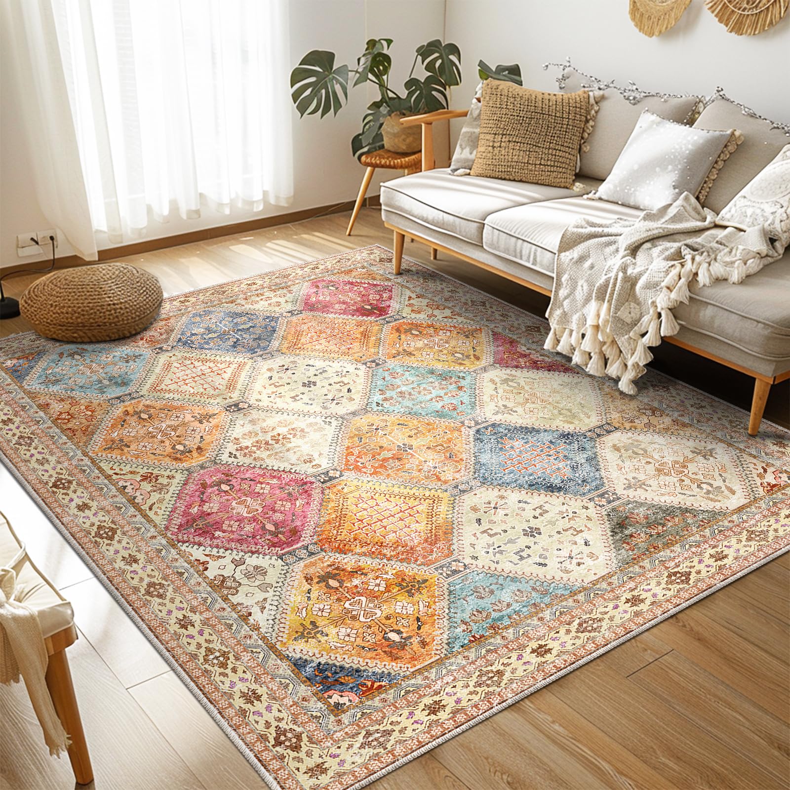 CAPALOCA 3x5 Area Rug Bohemian Rugs with Print