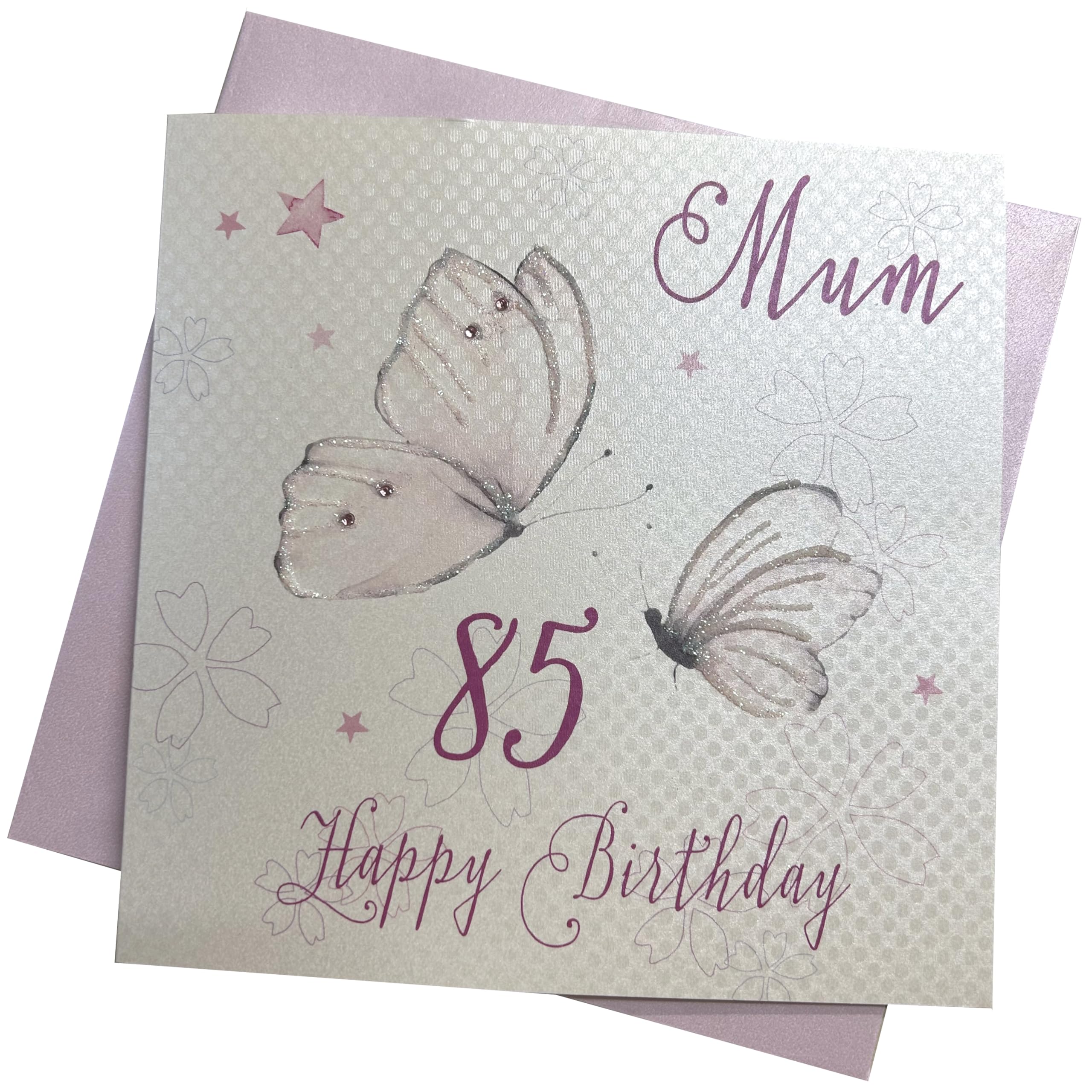 white cotton cards Handmade 85 Mum Have a Wonderful Birthday Vintage Butterflies 85th Birthday Card, White, PM85