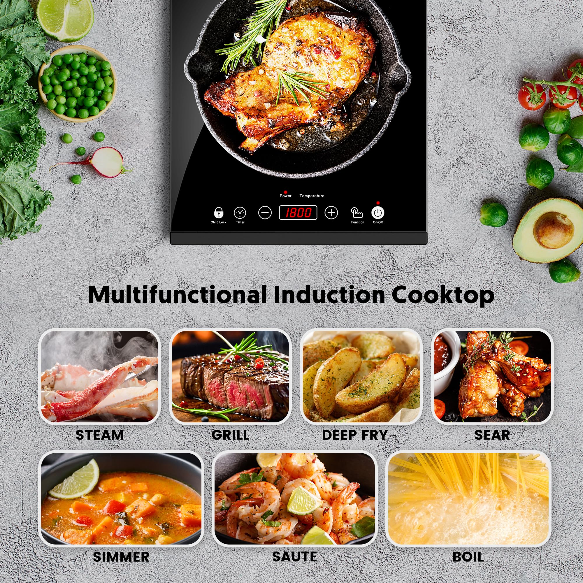 Portable Induction Cooktop, iSiLER 1800W Sensor Touch Electric Induction Cooker Hot Plate with Kids Safety Lock, 6.7