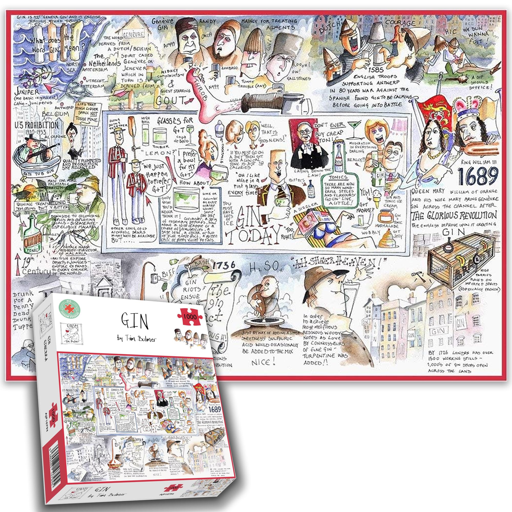 1000 Piece Jigsaw Puzzle - Comical Gin by Tim Bulmer - 1000 Piece Puzzles for Adults Colourful Jigsaw Puzzle, Gift for Gin Lovers 66cm X 50cm Funny Jigsaw Puzzles, Alcohol Lovers Gift
