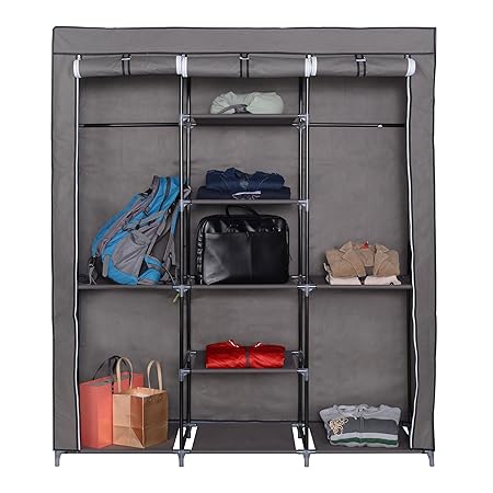 Mari Home Ashby Grey Triple Premium Metal Framed Canvas Wardrobe