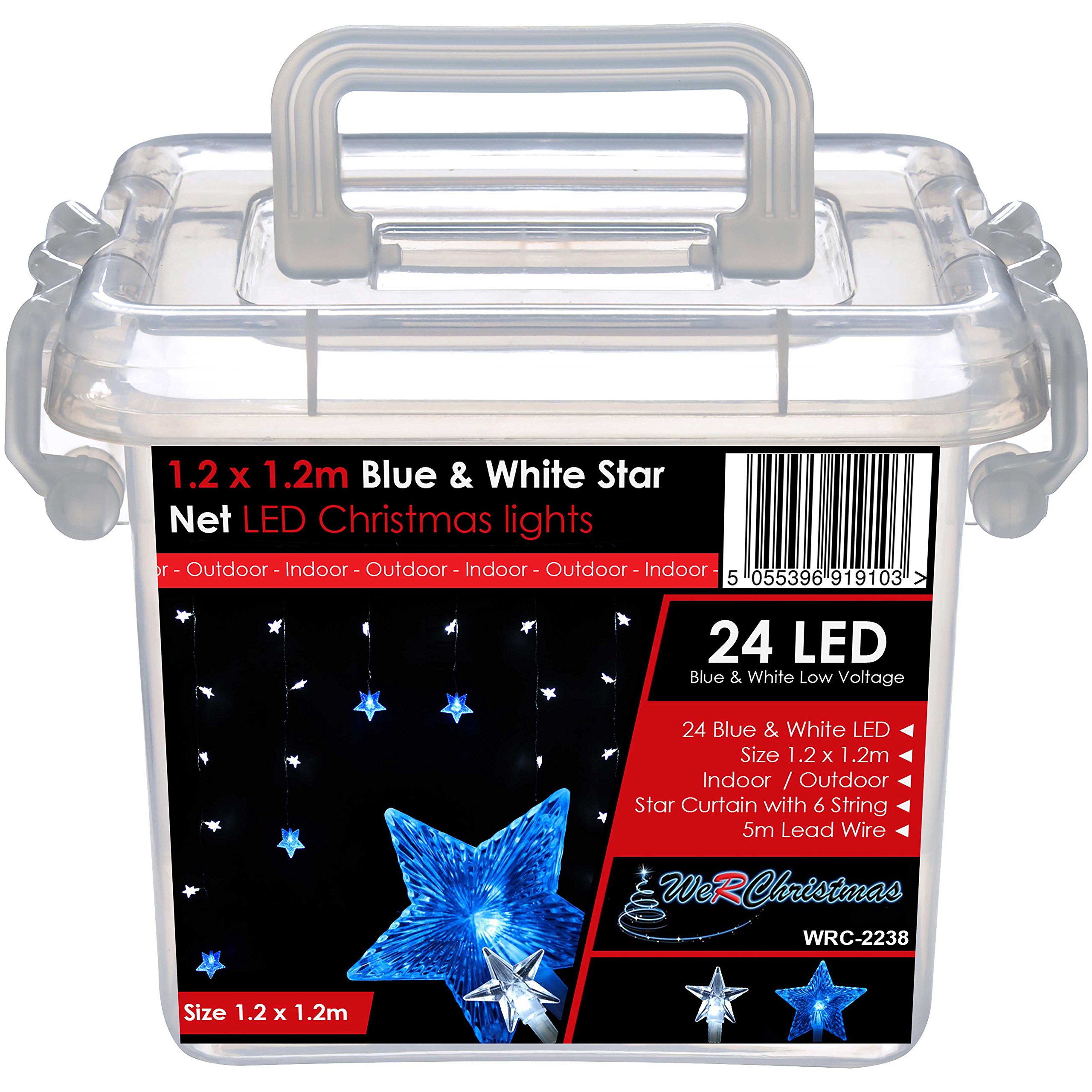1.2 x 1.2m Star Window Curtain Net Christmas Lights with 24 Blue & White LEDs (suitable for Indoor/Outdoor)
