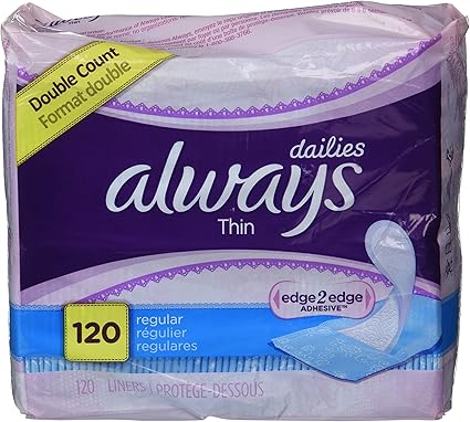 Amazon Com Always Dailies Regular Thin Unscented Pantiliners 120 Ct Pack Of 2 Health Personal Care