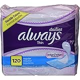 Always Dailies Regular Thin Unscented Pantiliners, 120 ct (Pack of 2)