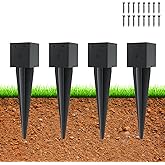 4 Pcs 4"x4" Fence Post Anchor Ground Spike,(Internal 3.6"x3.6"),Metal Post Stake Ground 16" with Black Powder-Coated,Fence Stakes Post Base for Deck,Fence,Porch,Railing,Mailbox
