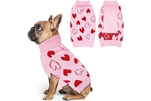 cyeollo Valentines Day Dog Sweater with Leash Hole Pullover Turtleneck Heart Pattern Holiday Theme Dog Clothes Pet Apparel for Small Dogs Pink