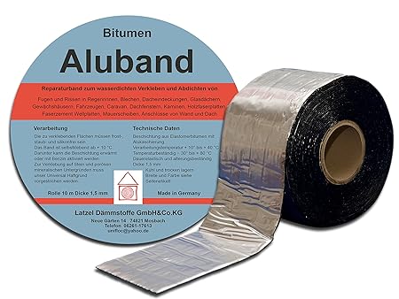 Bitumen Aluband Dichtband Reparaturband 50 mm Farbe Aluminium - Rolle 10 m. Hergestellt in Deutschland.