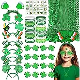 PLOUGVI 180 PCS ST Patricks Day Accessories Party Favors Supplies Decorations with Shamrock Headband Necklace Sunglasses Bracelet Tattoo Stickers