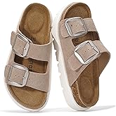 Project Cloud 100% Genuine Leather Platform Sandals Women Footwear - Wedge Chunky Slides for Women 2026 with Memory Foam Insole & Cork Footbed Womens Sandals (GreeceChunky)