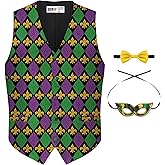 Arvilhill 3 Pcs Mens Mardi Gras Vest Suit Bow Tie Mask Sets Carnival Waistcoat (S-XXL)
