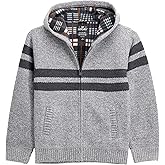 X RAY Boys (6-12) Full Zip Fleece Flannel Lining Sweater with Hood, Kids Knit Sweater for Spring, Fall and Winter