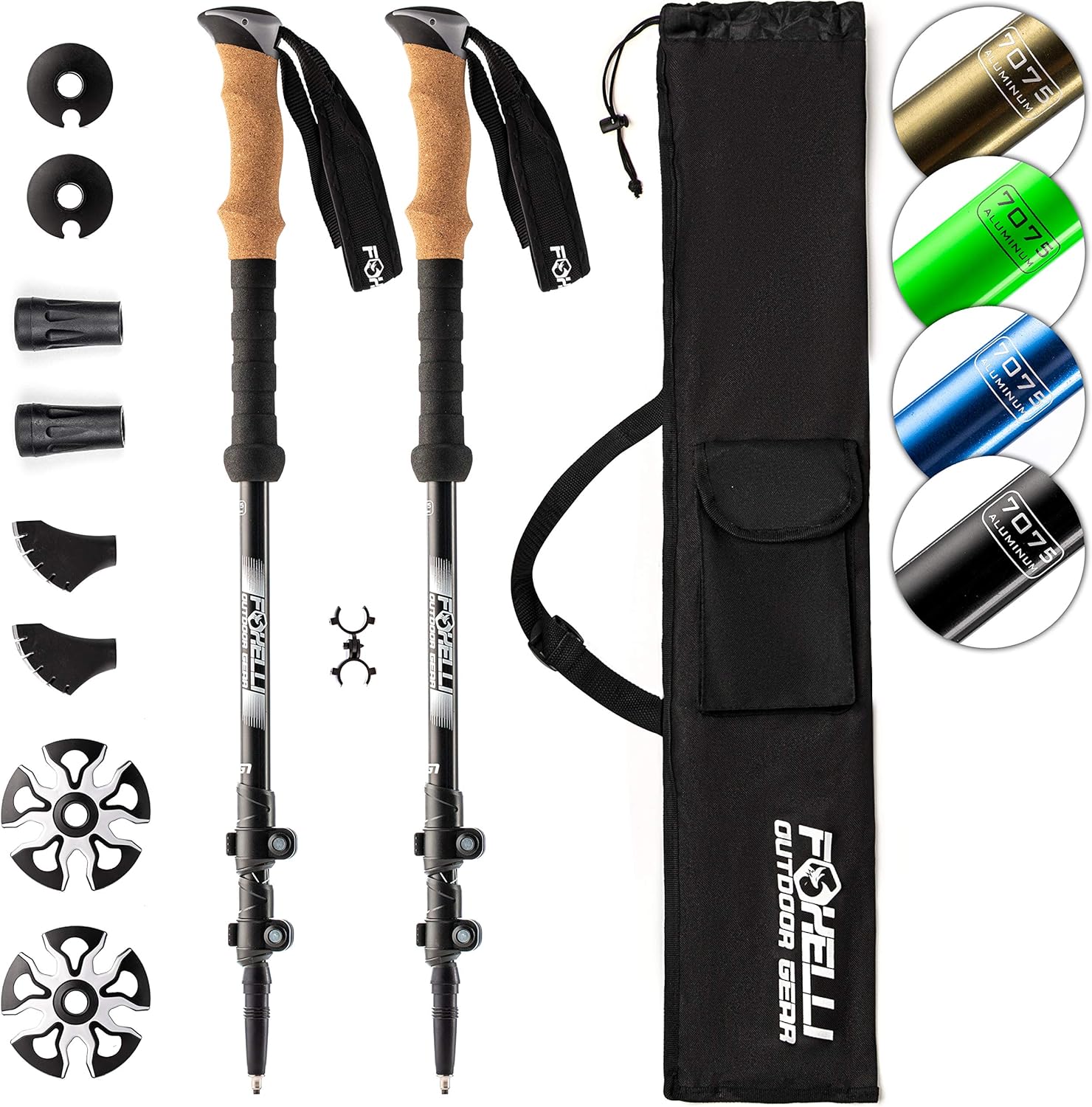 Foxelli Aluminum Trekking Poles – Collapsible, Lightweight, Aluminum 7075 Hiking Poles, Walking & Running Sticks with Natural Cork Grips, Quick Locks, 4 Season/All Terrain Accessories and Carry Bag : Sports & Outdoors
