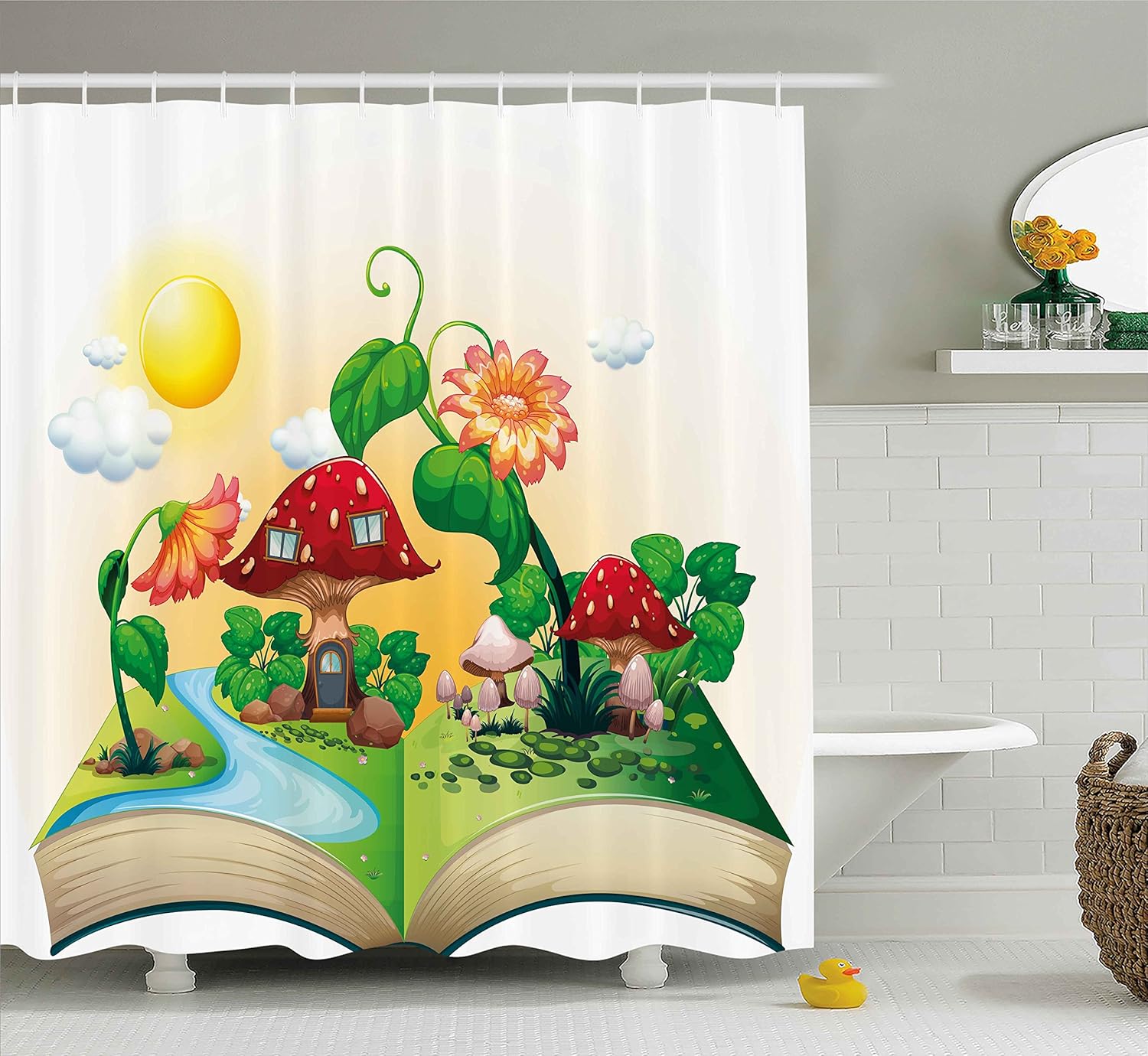 Amazon Com Ambesonne Cartoon Decor Shower Curtain By Pop Up Book