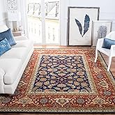 SAFAVIEH Royalty Collection Area Rug - 10' x 14', Navy & Rust, Handmade Traditional Oriental Wool, Ideal for High Traffic Are