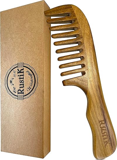 RustiK Sandalwood Wide Tooth Comb Anti Static Detangling Wooden Hair Brush