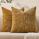 Summer Decorative Couch Throw Pillow Covers 20x20 Set of 2 Yellow Soft Chenille Pillow Covers Neutral Textured Boho Cushion Covers for Modern Farmhouse Sofa Bedroom Living Room Decor SY008-C20