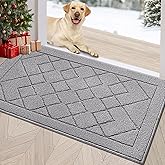 REFETONE Indoor Doormat, Front Back Door Mat 24"x36" Rubber Backing Non Slip Mats, Absorbent Washable Entrance Doormat for Entryway, Resist Dirt Low-Profile Inside Floor Mat for Muddy Shoes Light Grey