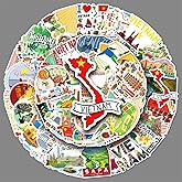 Vietnam Stickers 50 Pcs Vinyl Cartoon Funny Vietnam Style Stickers for Water Bottle Skateboard Scrapbooking Laptop Cars Bicycle Luggage Computer,Waterproof Travel Vacation Sticker for Kids Teens