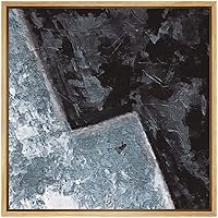 SIGNWIN Framed Canvas Wall Art Black, Grey and White Color Blocks and Lines Abstract Brushstroke Oil Painting Minimalism Contemporary Expressive for Living Room, Bedroom, Office - 16x16 inches