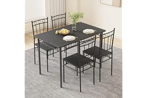 AMICLIBER Dining Table Set for 4, 5-Piece Kitchen Table and Chairs, Rectangular Dining Room Table Set with 4 Chairs, Space-Saving Kitchen Table Set for Small Space,Dinette,Apartment,Retro Black