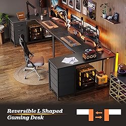 PRAISUN 53" L Shaped Desk with Power Outlets and