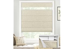 LazBlinds No Tools No Drill TDBU Cordless Roman Shades for Window, Thermal Insulated UV Blocking, 100% Blackout Fabric Blinds for Bedroom & Living Room, 35" W x 64" H, Blackout - Beige