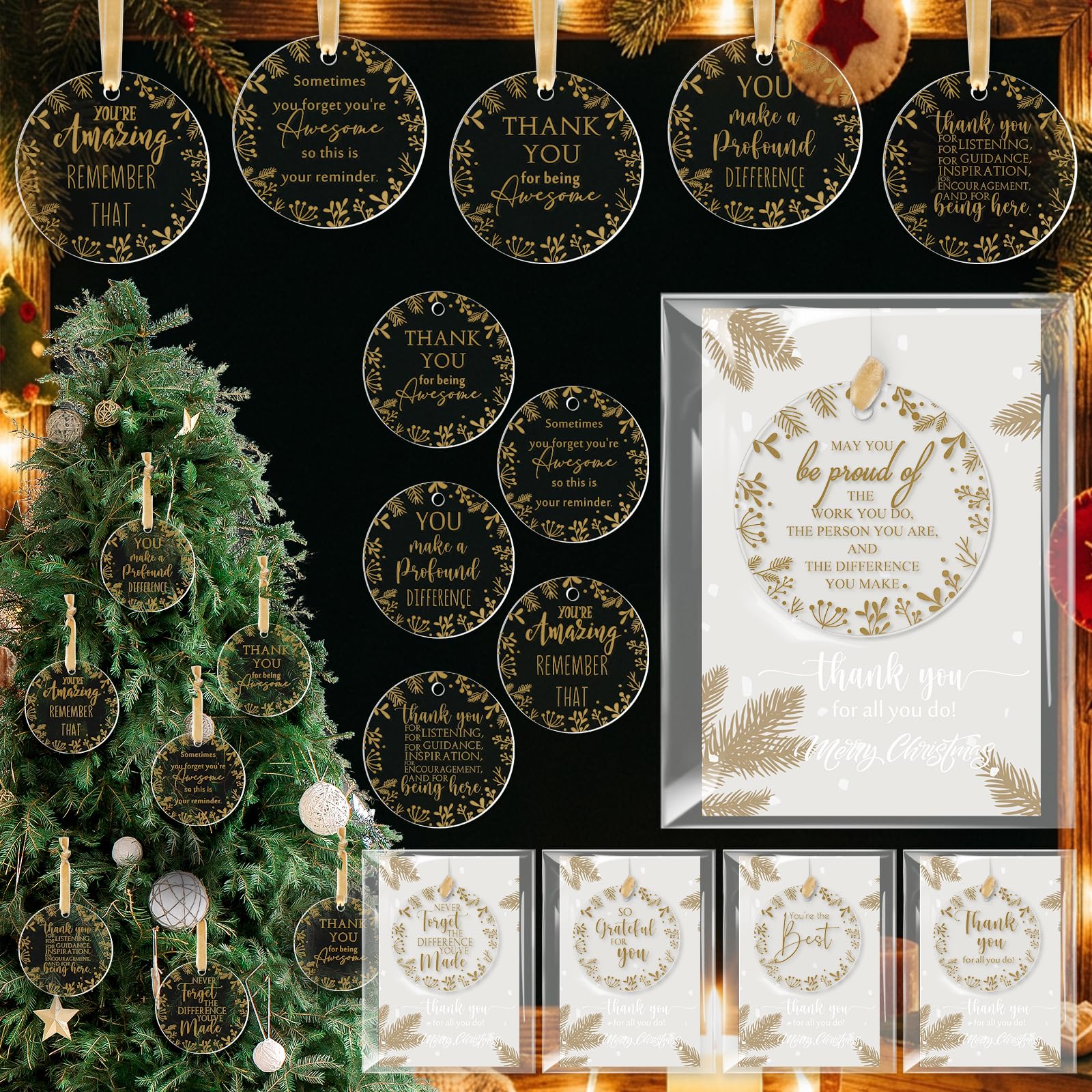 Photo 1 of **UNKNOWN MISSING PIECES**Barydat 50 Set Christmas Employee Appreciation Gifts Bulk Acrylic Hanging Ornament with Thank You Card Ribbon Round Pendant Ornament Christmas Tree Decoration Gift for Coworker Teacher Nurser Team