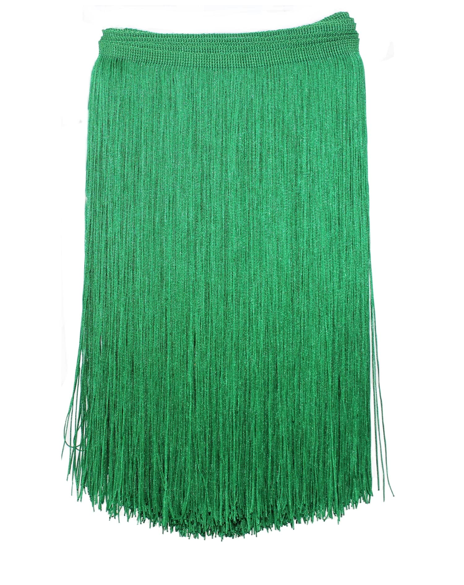 Yalulu 10 Meters Long 30 CM Wide Polyester Latin Fringe Tassel Trimming Lace DIY Latin Macrame Samba Dance Dress Stage Clothes Curtain Trim (Green)