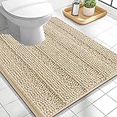 OLANLY Thick Toilet Rugs U-Shaped 24x20, Extra Soft Absorbent Chenille Striped Contour Bathroom Rugs for Toilet, Dry Quickly, Machine Washable, Non-Slip Bath Mat, Beige