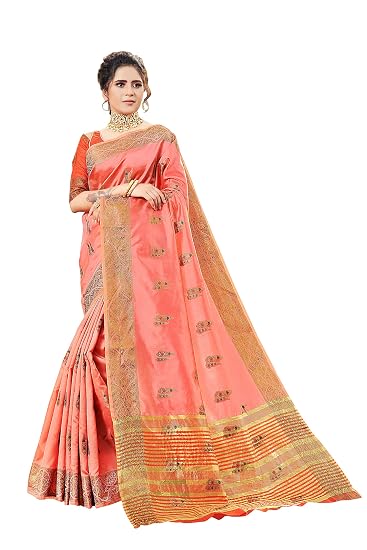 Shaily Womens Silk Blend Woven Design Saree[Pink/Coral]