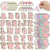 160 Pcs Chenille Embroidered Patches - Self Adhesive 104 A-Z Varsity Letters (4 Each) & 56 Glitter Shapes Iron-On Fabric Stickers for DIY Clothing Repair, Hats, Backpacks, Jackets, Bags