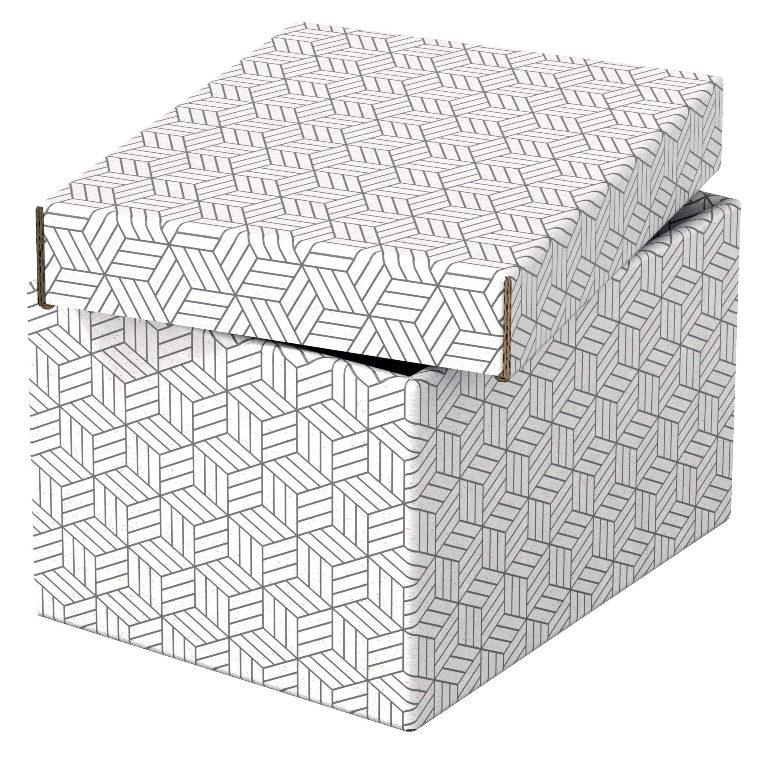 Esselte Small Storage & Gift Box With Lid, Pack Of 3, Home/Office Storage & Gift Packing, 100% Recycled Cardboard, 100% Recyclable, Geometric Design, White, 628280