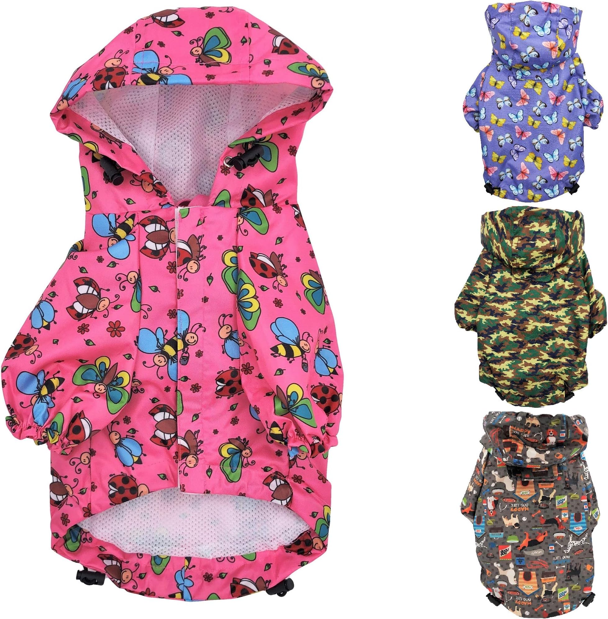 for Small Pet Cat Dog Raincoat Hoodie Coat Waterproof Rain Jacket Rainwear (M: Length - 14", Pink)