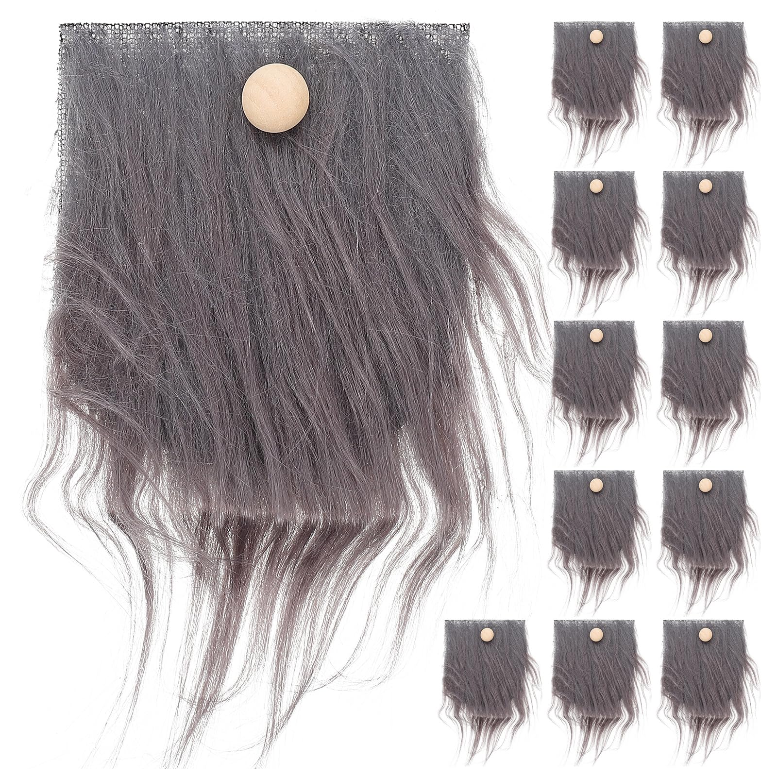 Cabilock 12PCS Gnome Beard Fake Beards with Wood Balls Kits Faux Fur Costume Beard Gnome Handmade Dwarf Beard Making Supplies for Halloween Christmas Crafts - Grey