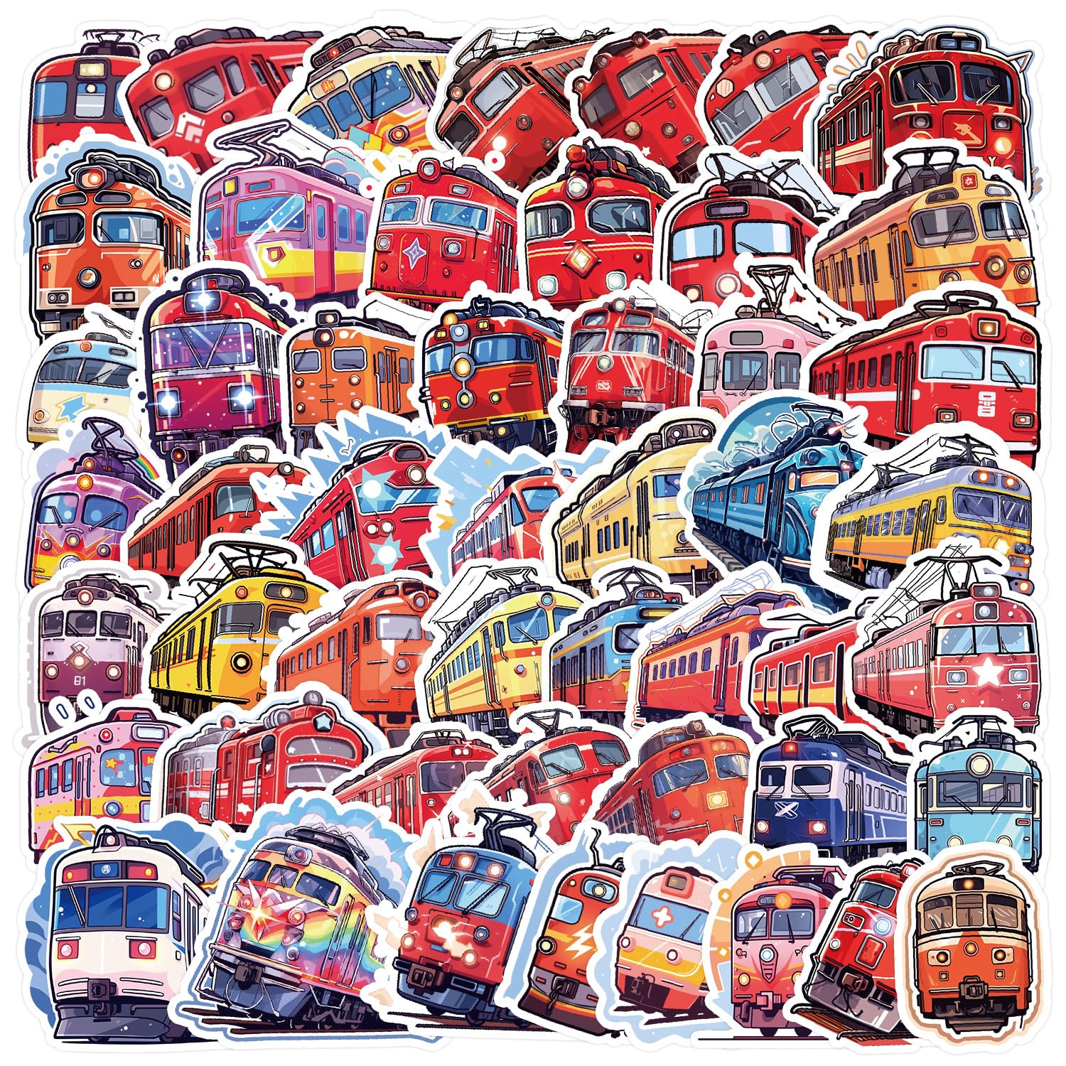 50 Pcs Train Stickers for Kids Teens Adults Boys Girls Gift,Train Stickers Pack for Laptop,Skateboar,Luggage,Car,Bike, Cup,Computer,Water Bottle Decor,Vinyl Waterproof Sticker