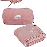 BlueHills Travel Blanket Pillow Rolled Premium Soft Plush Airplane Throw Traveling Gifts Compact in a Bag 70 X 48 inches Long Plane Flight Portable Lightweight Pink R02