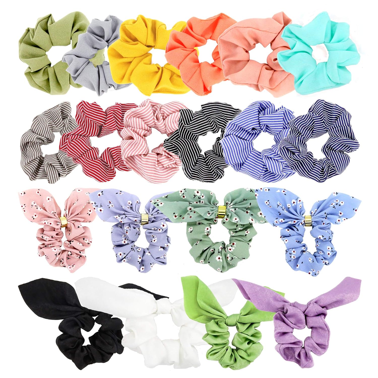 20Pcs Women or Girls Hair Scrunchies,Women Hair Accessories,20 Assorted Colors Scrunchies Silk Scrunchies, Satin Scrunchies, Bow Scrunchies for Hair