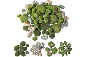 Tigeen 100 Pcs Green Moss Balls Faux Artificial Moss Rocks Decorative Covered Moss Stones Fake Green Moss Decor for Mini Garden Potted Plants Landscaping Table Centerpiece Floral Decor (Rock Style)