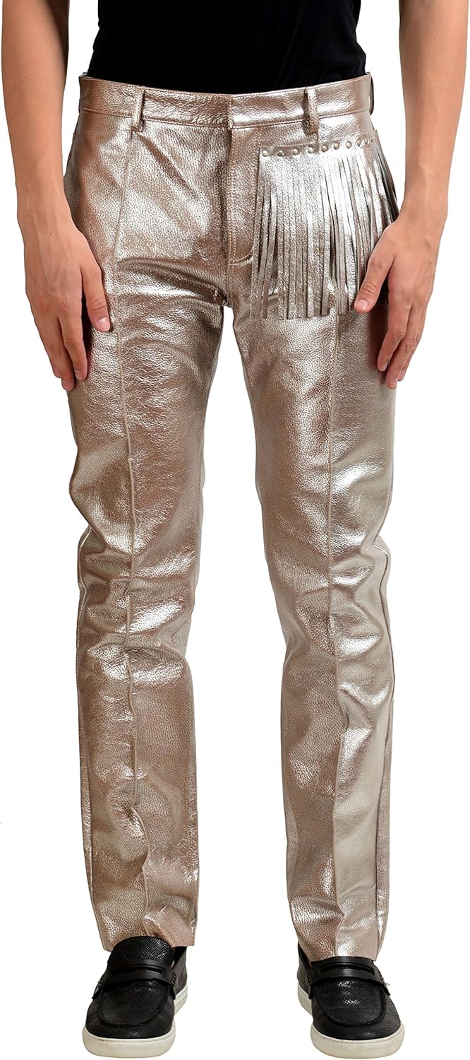 Maison Margiela 10 Men's 100% Leather Metallic Fringe Casual Pants at Amazon Menâs Clothing store
